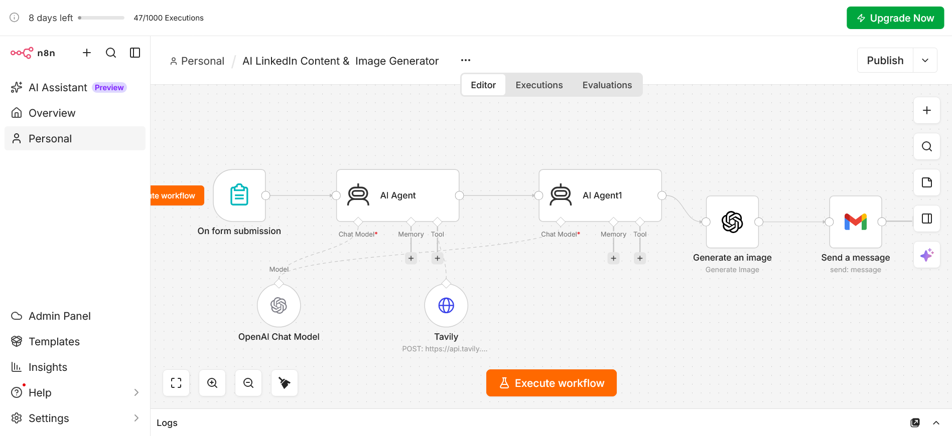 LinkedIn content and image generator workflow