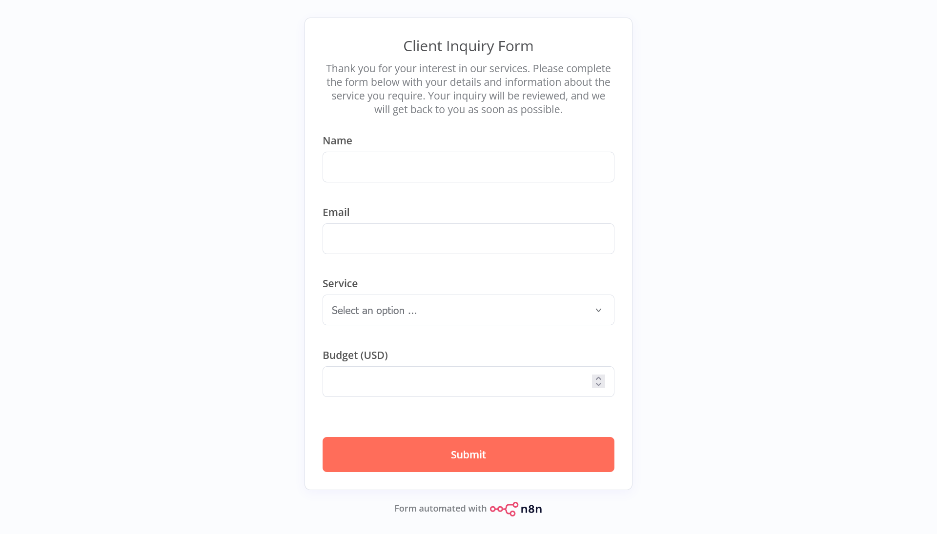 Client inquiry intake form