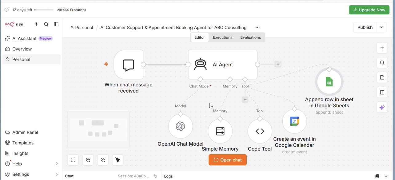 n8n workflow canvas